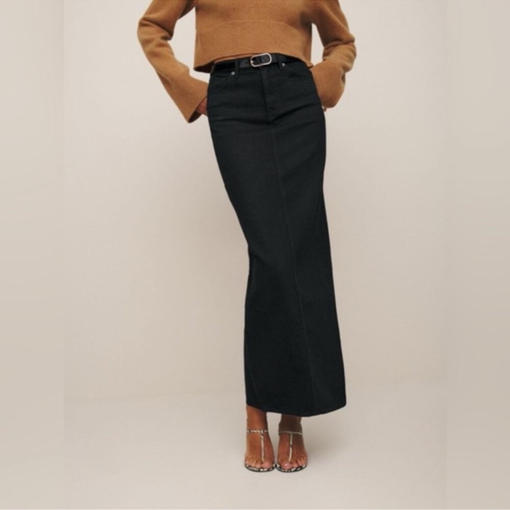 Reformation Daria Black Denim Maxi Skirt size 24 nwt